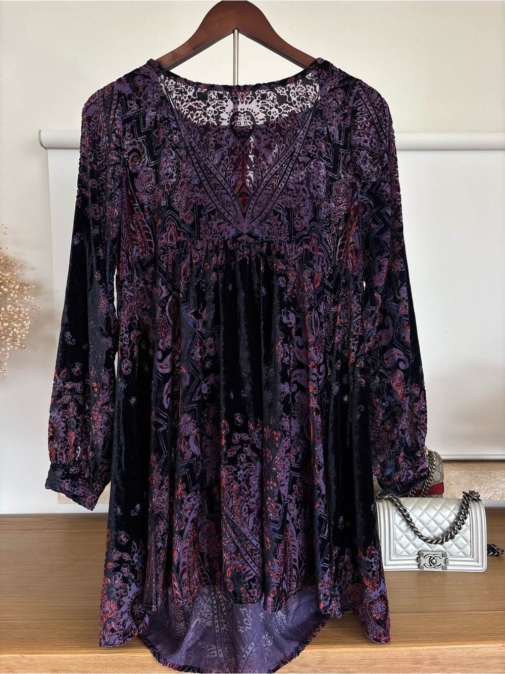 Free People Mirror Mirror Velvet Mini Dress S Purple Burnout Boho Witchy Fairy - Picture 5 of 16